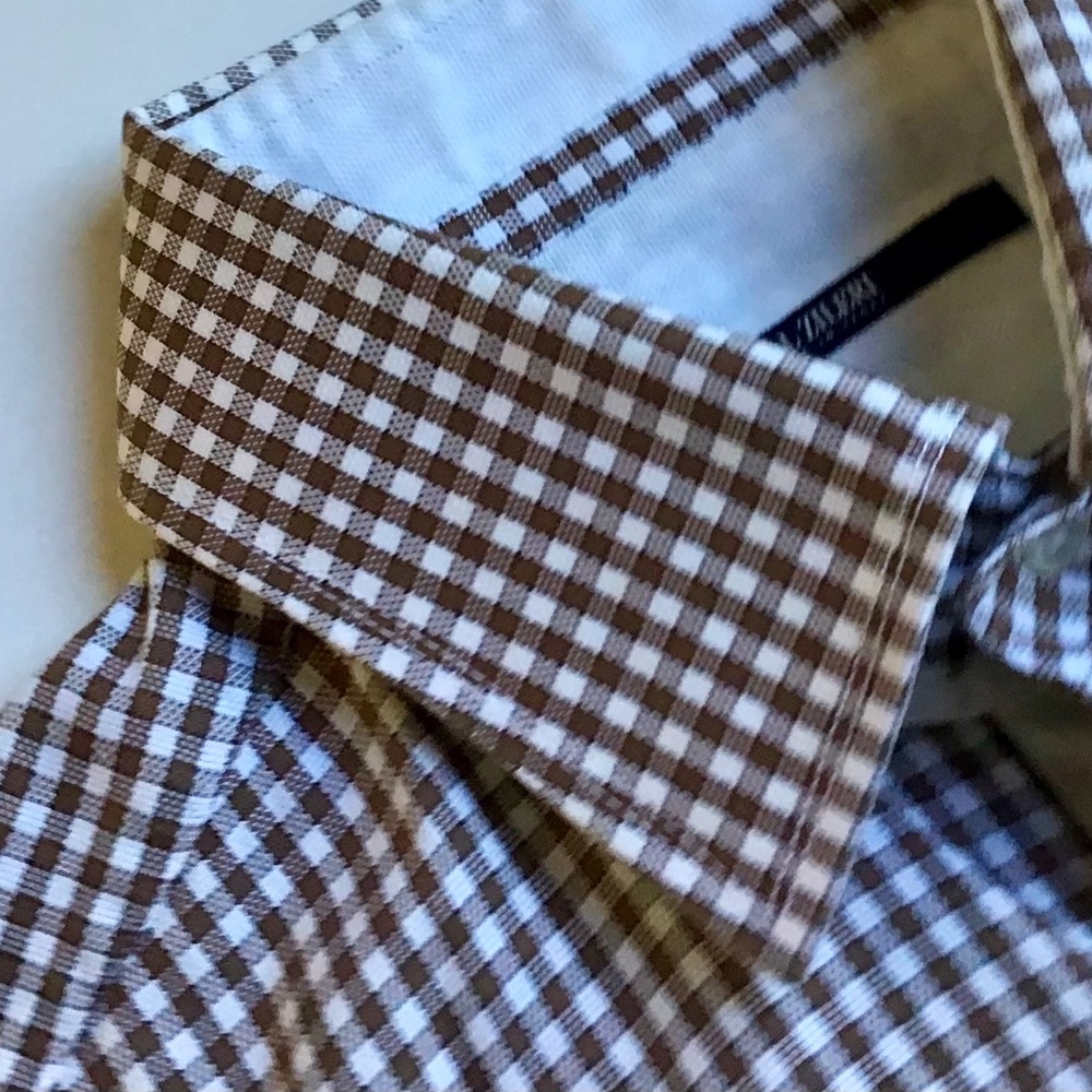 Pal Zileri light brown checkered cotton shirt Sz 15 3/4 , 40  made in Italy 🇮🇹